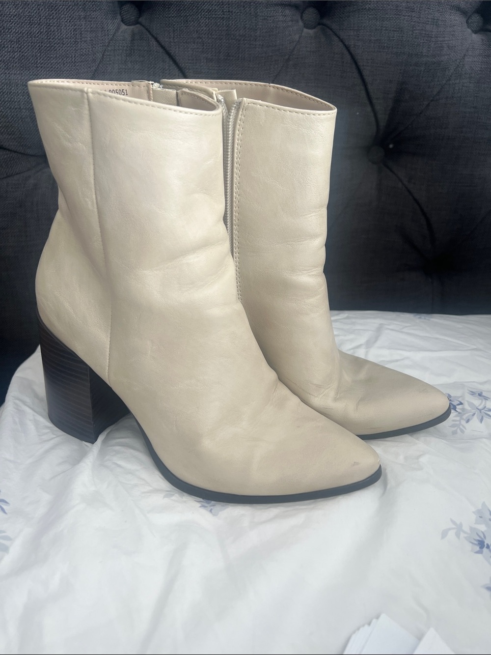 Women’s Cream Ankle Boots - Classic Block Heel
